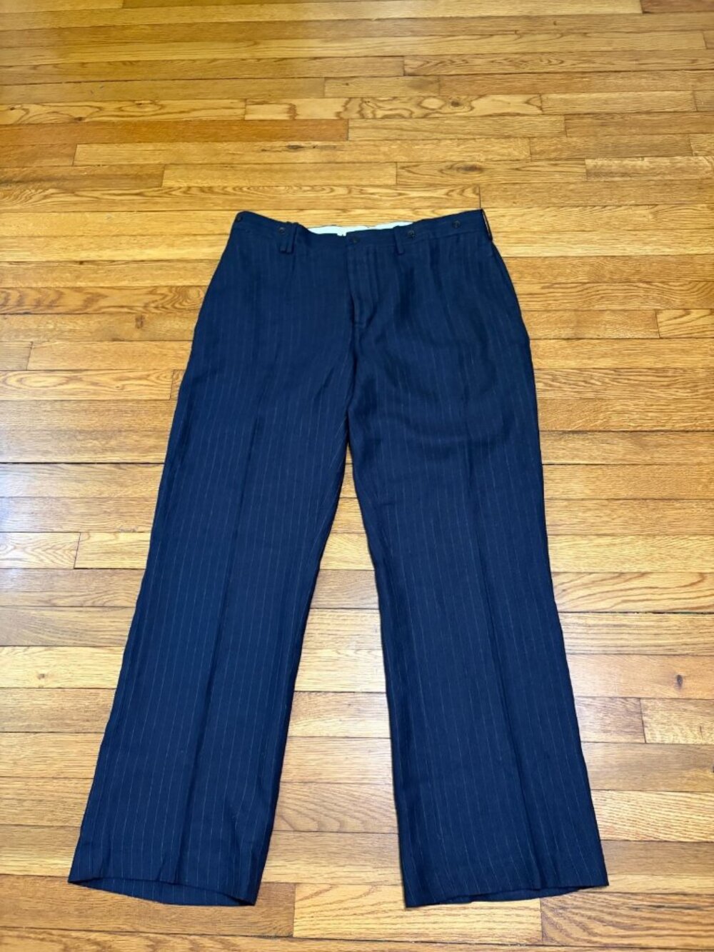 Polo Ralph Lauren Mens 36x30 Blue Linen Wool Dress Pants Lightweight Button Fly